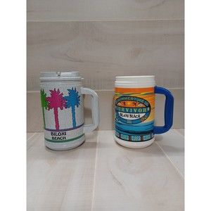 2 Vintage Whirley Biloxi Beach Souvenir Summertime Plastic Travel Mug